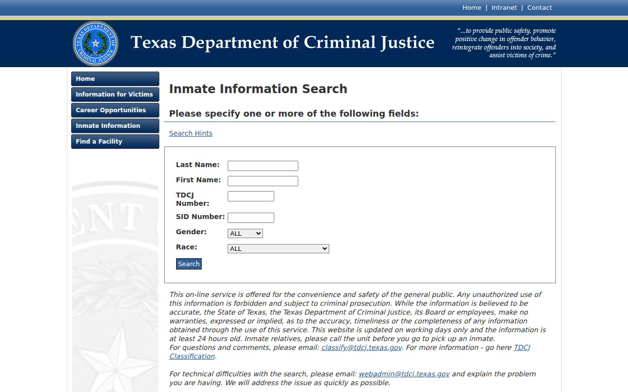 TDCJ state inmate search after a Hood County arrest and sentence
