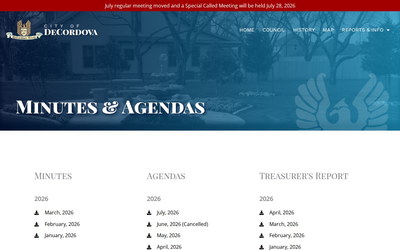 DeCordova criminal records city minutes and agendas source