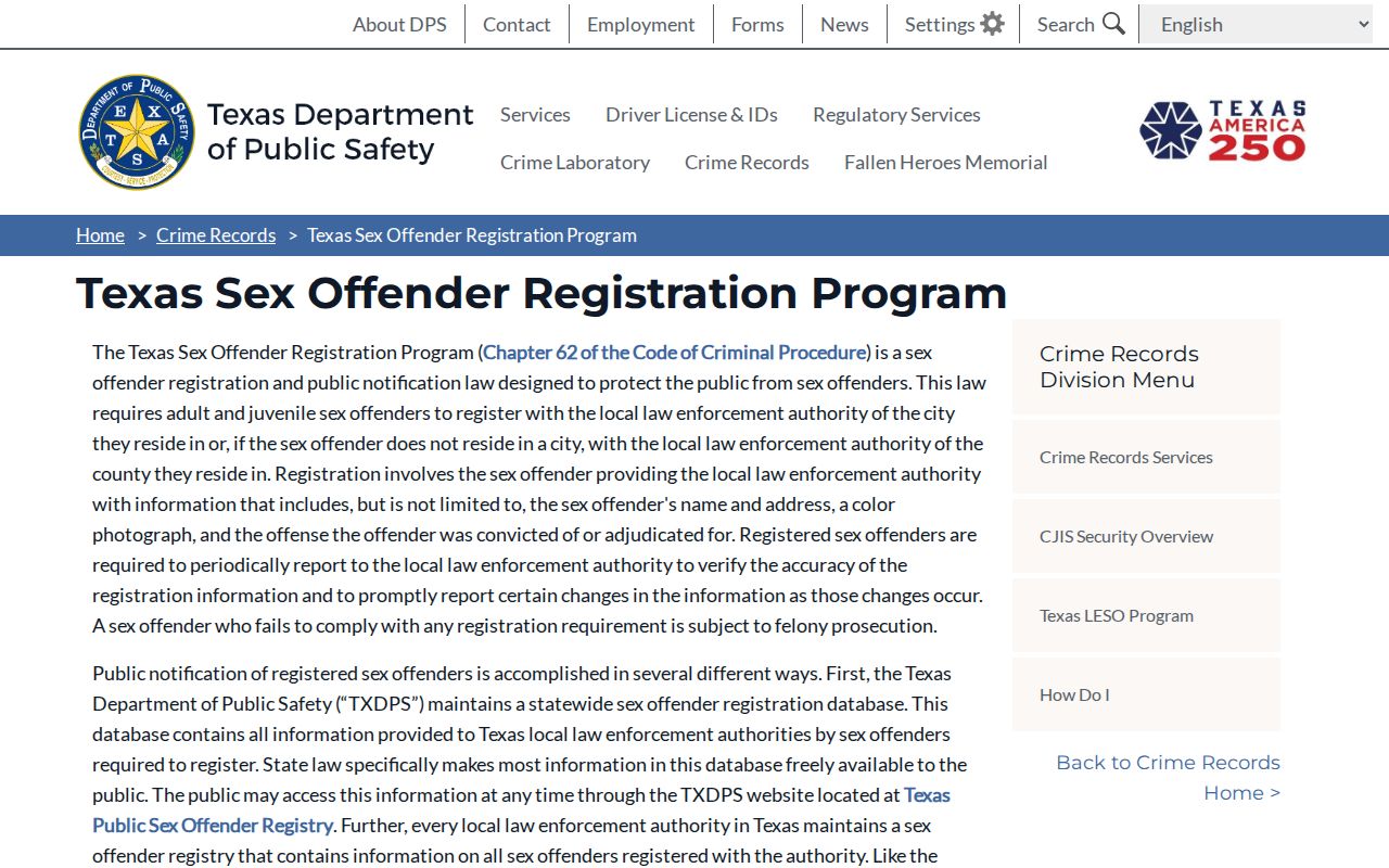 Official Texas program rules for a Hood County sex offender search