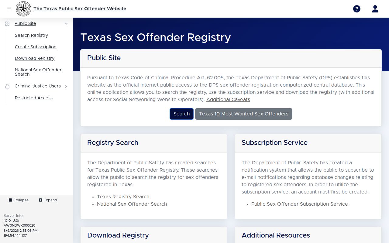 Texas DPS Hood County sex offender registry search and map form